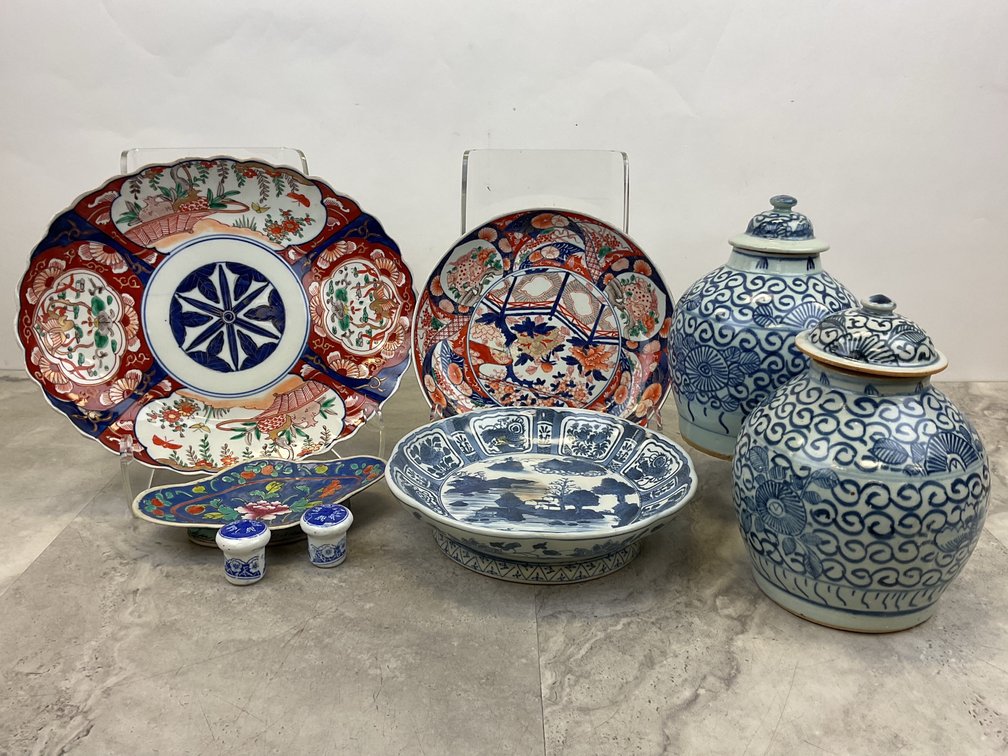 Imari Platter, Plates, and Blue and White Porcelain