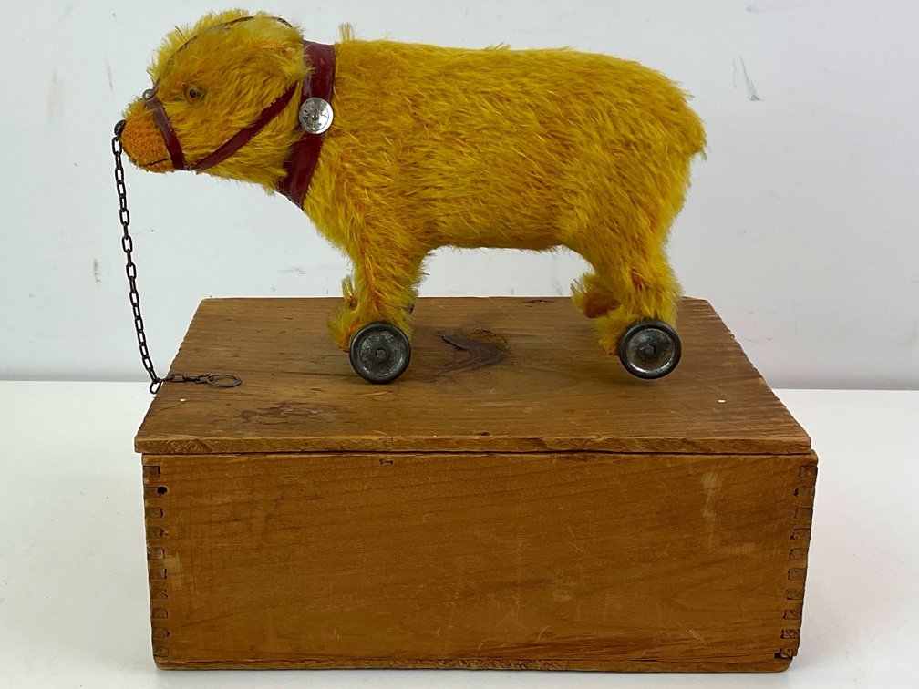 German Mohair Animal Pull Toy on Wheels