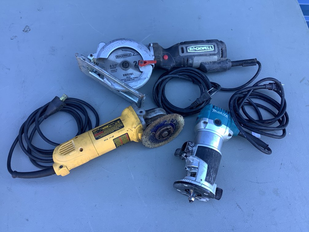 Compact Router, Compact Circular Saw, and Angle Grinder