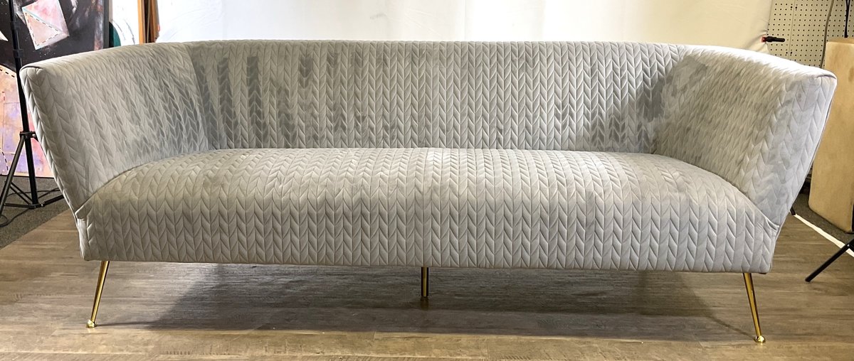 Modern Curved Sofa with Gold-Tone Accents