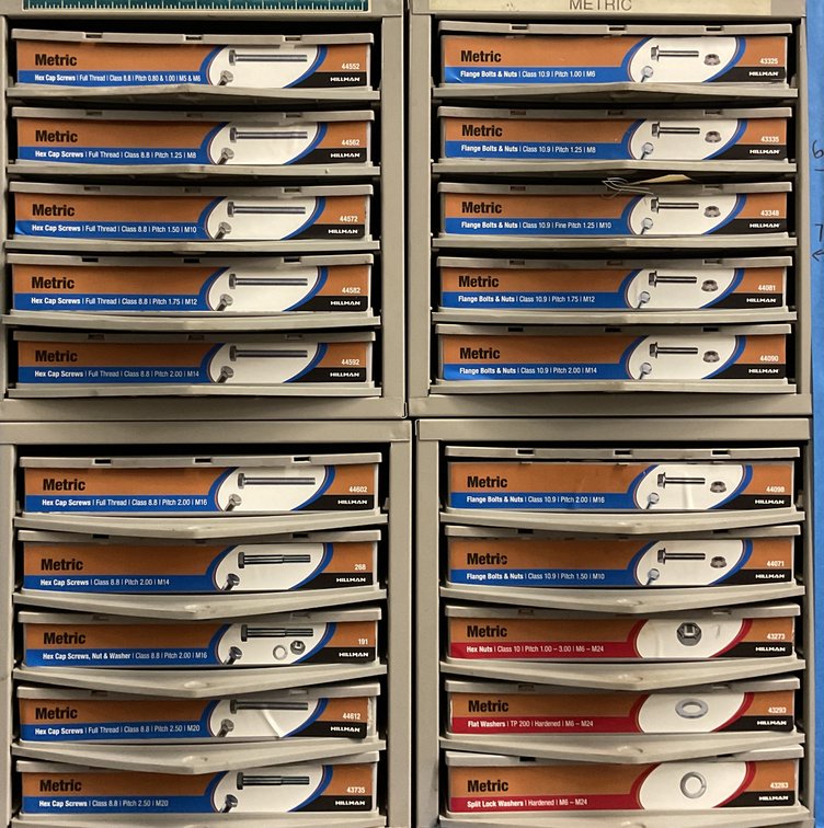 Hillman Metric Hardware Storage Cabinets and Fasteners