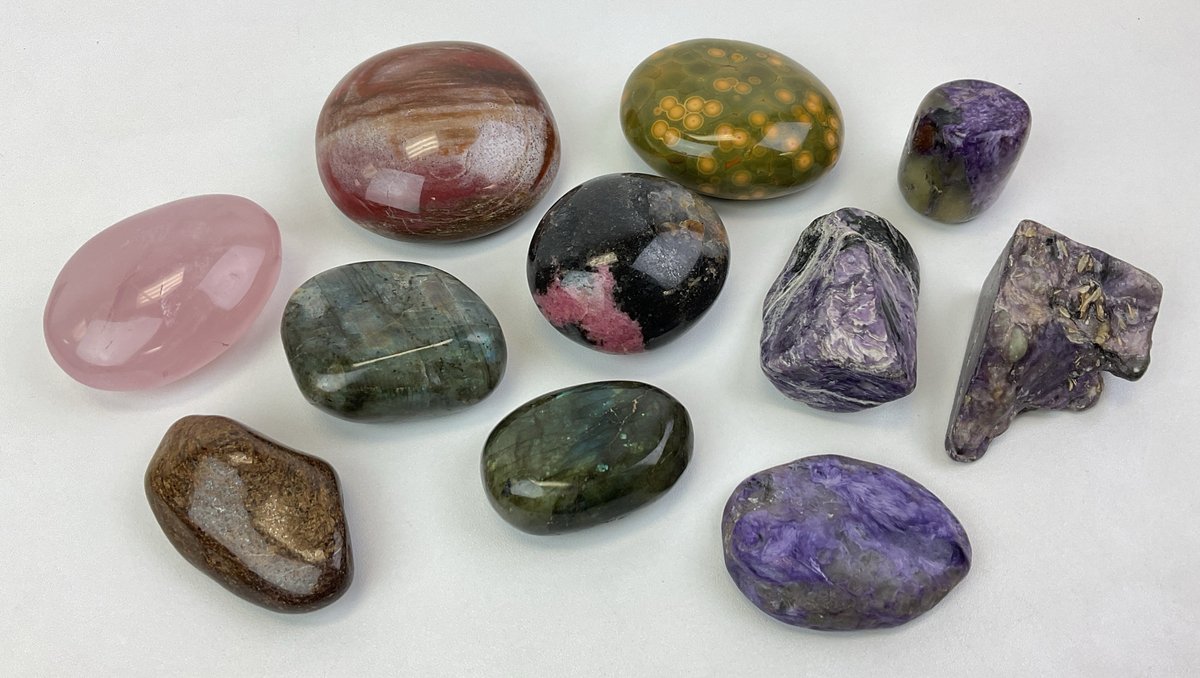 Charoite, Rose Quartz, Ocean Jasper, and Mineral Specimens