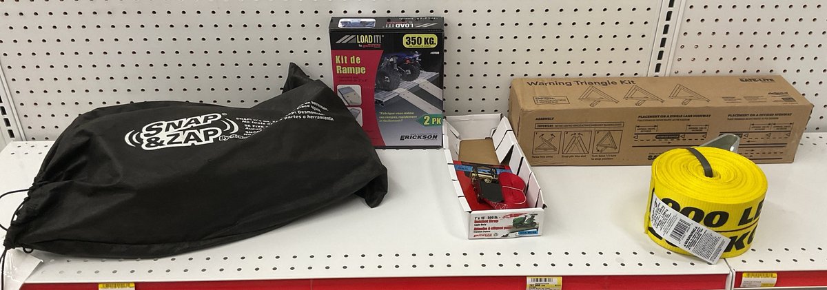 Automotive Towing Mirrors, Ramp Kit, Straps, and Warning Triangles