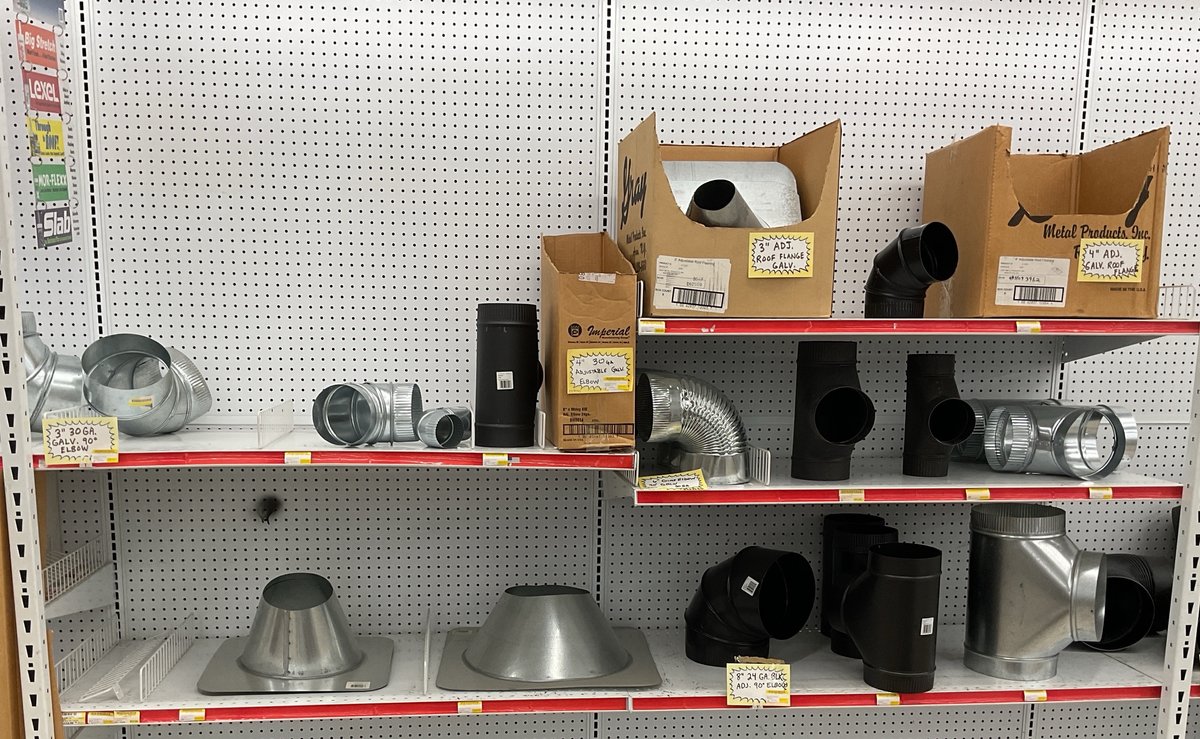 Galvanized and Black Stovepipe Fittings and Roof Flashings
