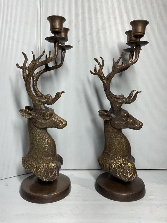 Cast Metal Deer Candleholders