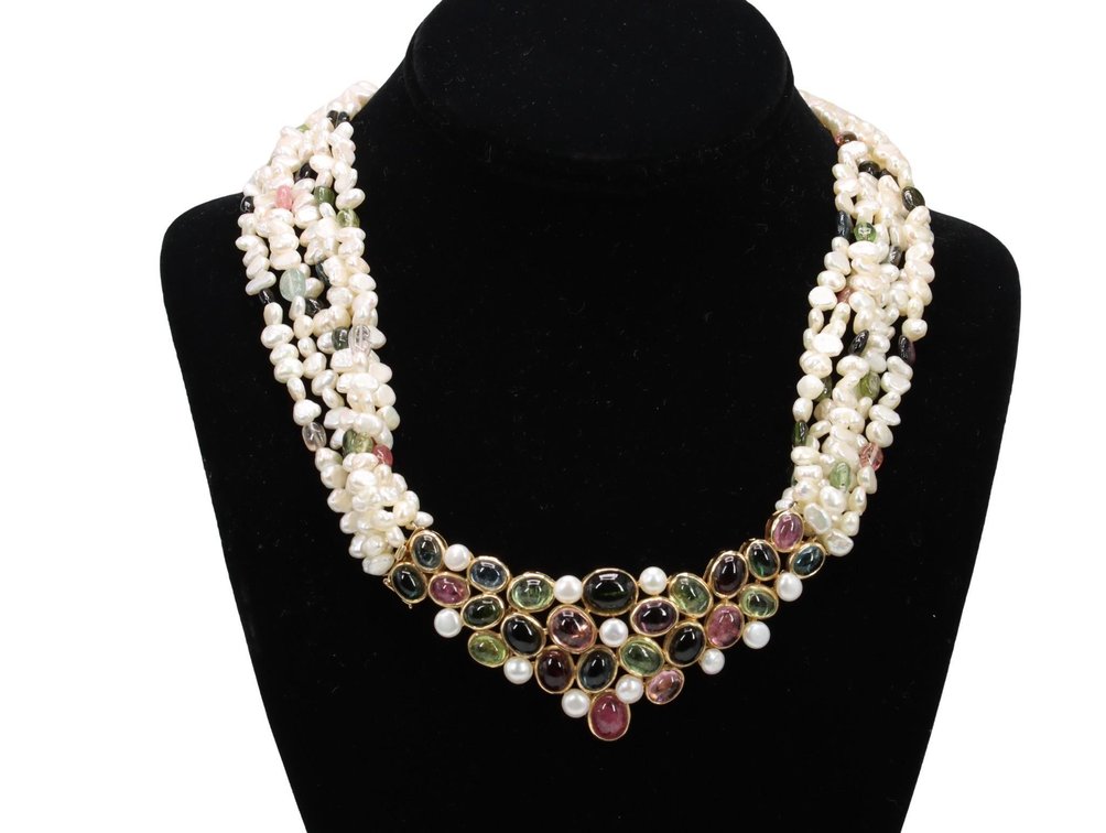 14k YG Tourmaline and Pearl Necklace