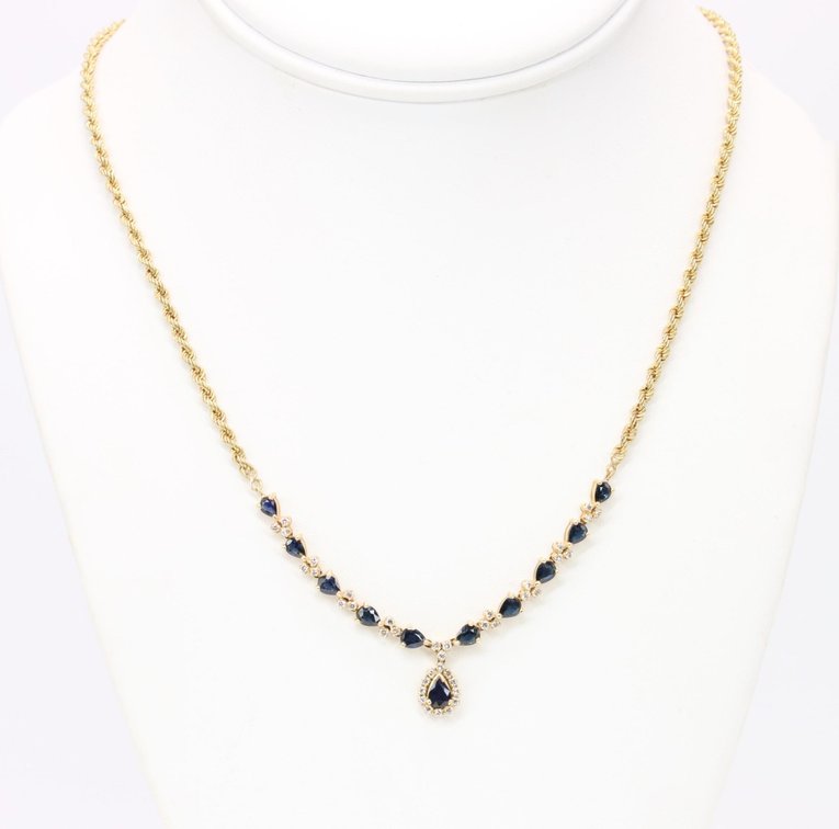 14k YG London Blue Topaz Diamond Necklace