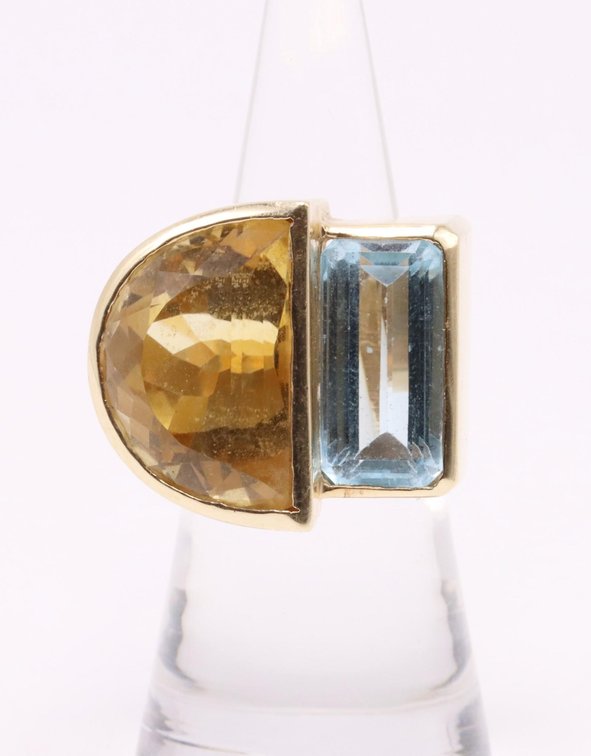 14k YG Citrine and Topaz Ring, 30 Carat