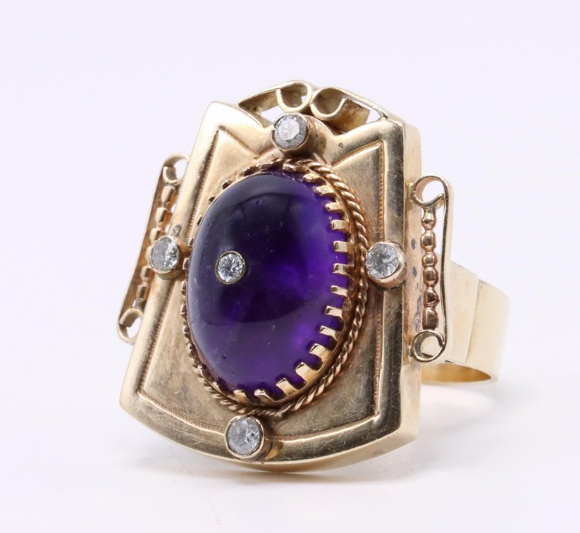 14k YG Amethyst Diamond Ring, 10 Carat