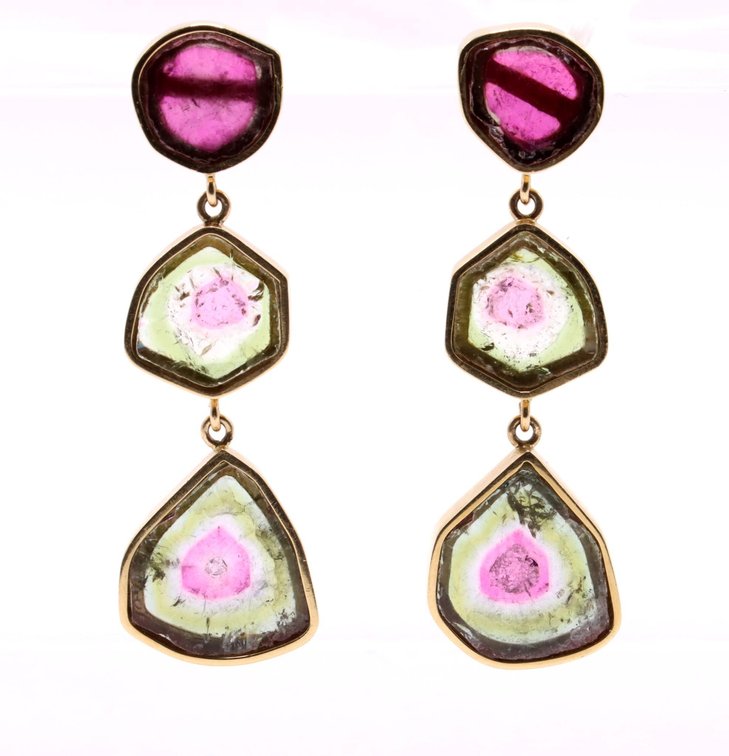 14k YG Watermelon Tourmaline Earrings
