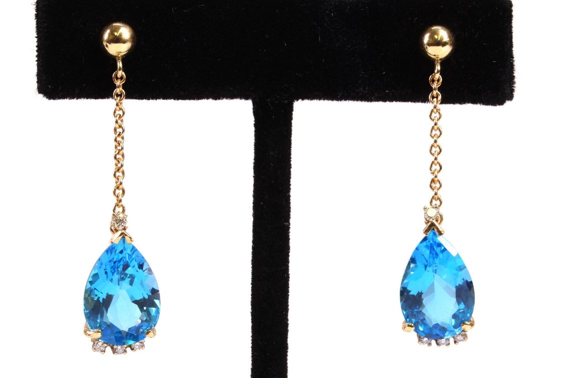 14k YG Sky Blue Topaz Earrings, 10 carat`