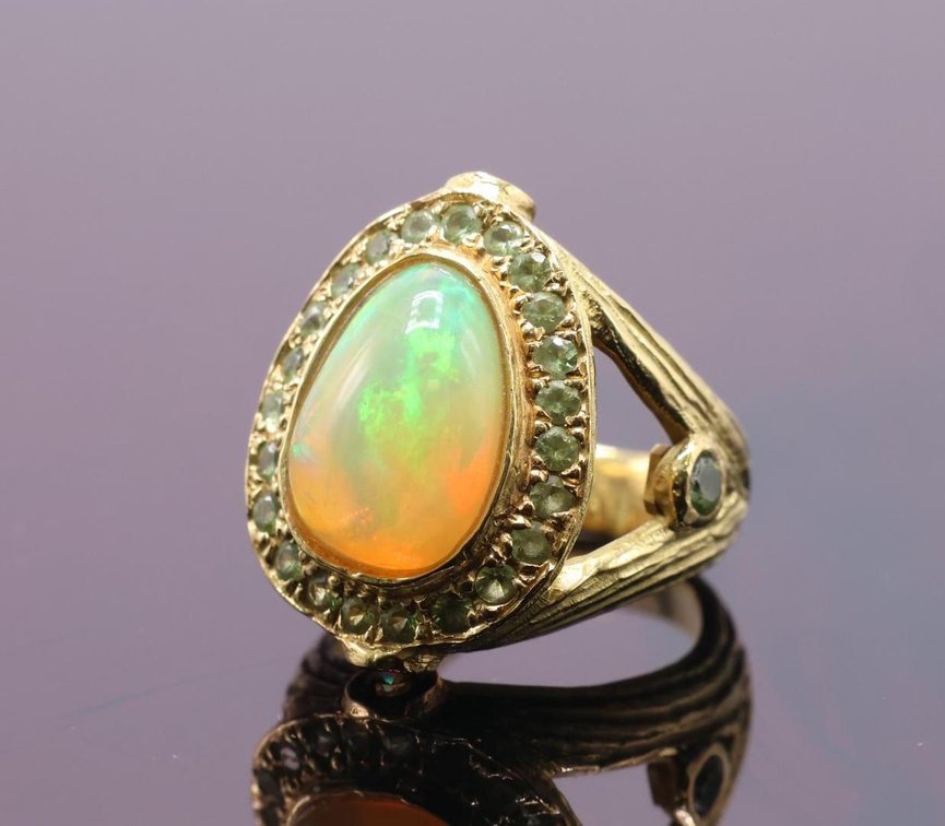 Katy Briscoe 18k Opal and Tsavorite Ring