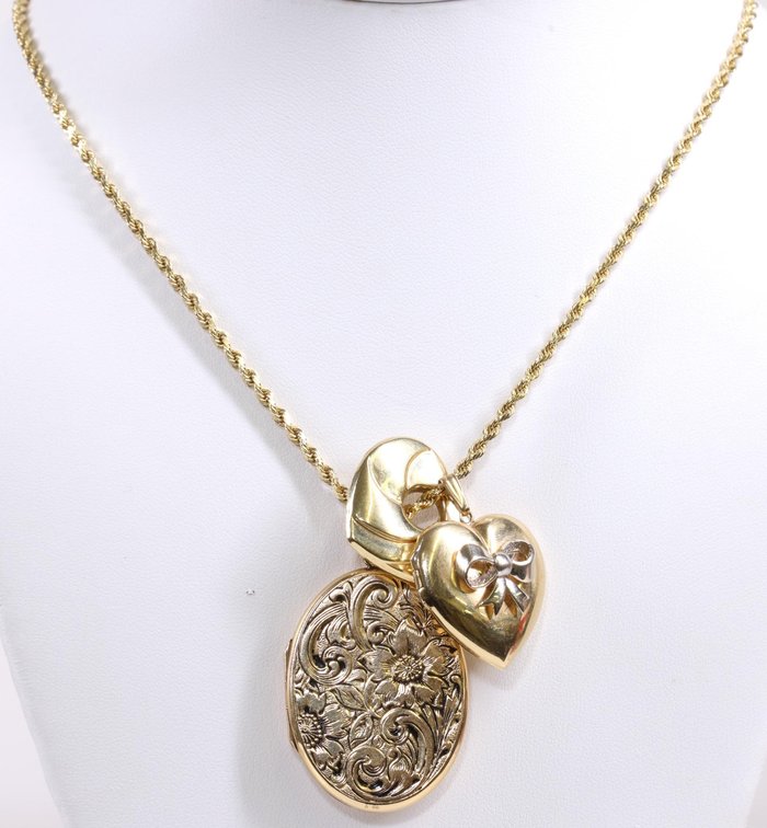14k YG Rope Necklace and Lockets