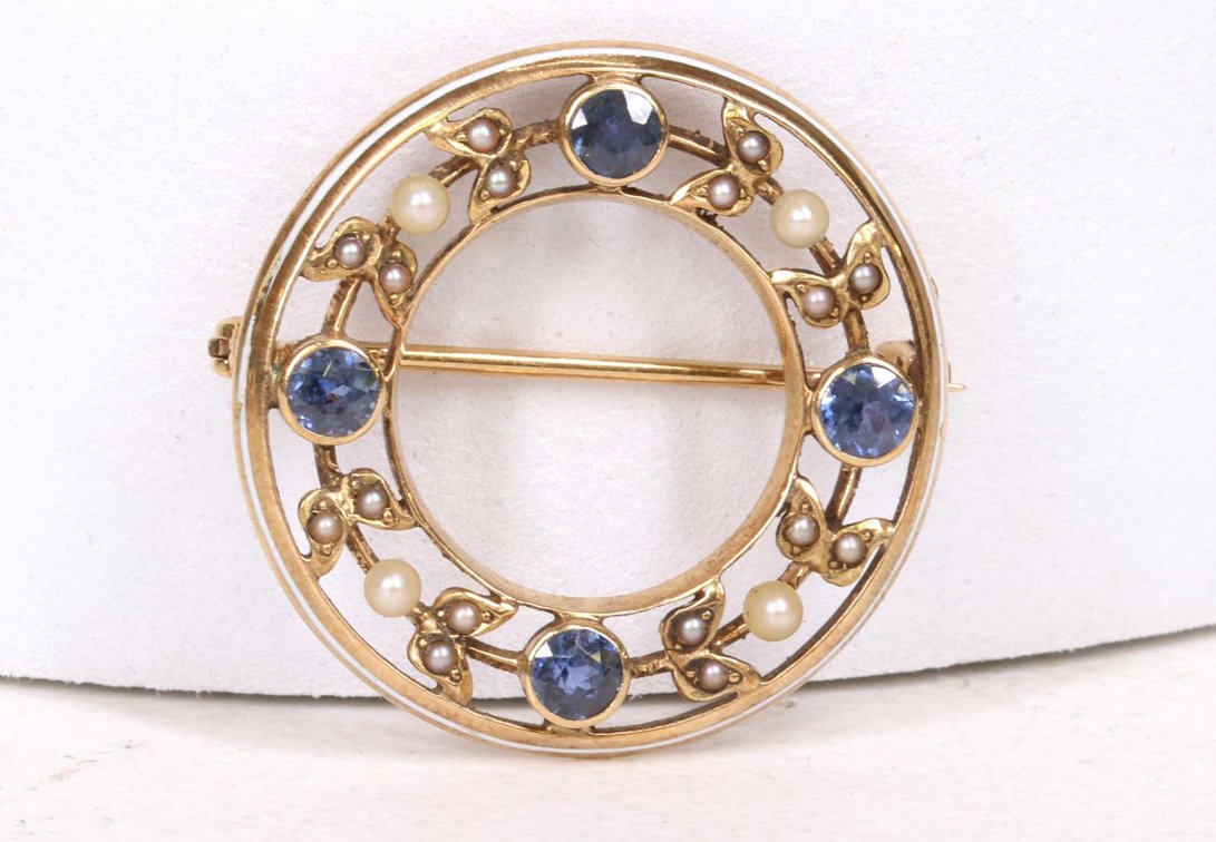 14k Sapphire and Pearl Brooch
