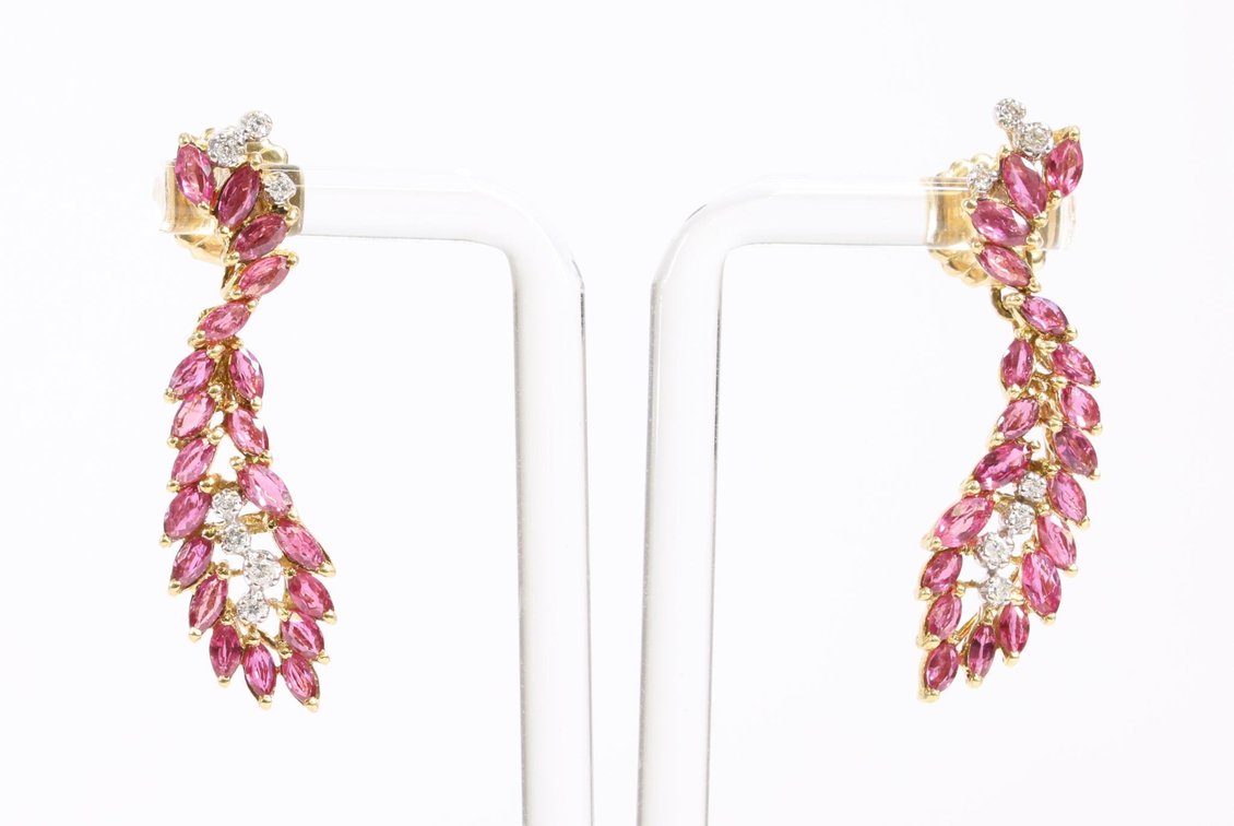 14k YG Red Topaz Diamond Earrings