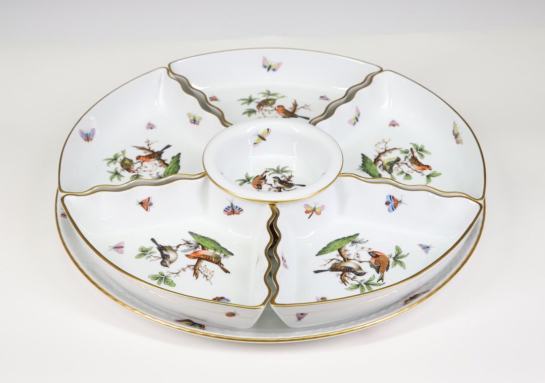 Herend "Rothschild Bird" Porcelain Hors d'Oeuvres Set