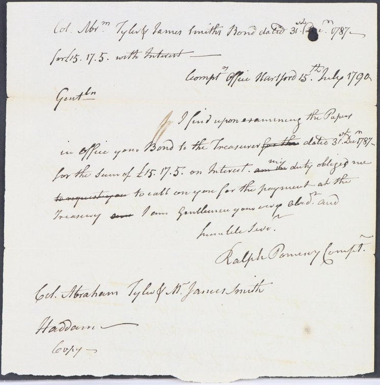 Revolutionary War Connecticut Bond Document