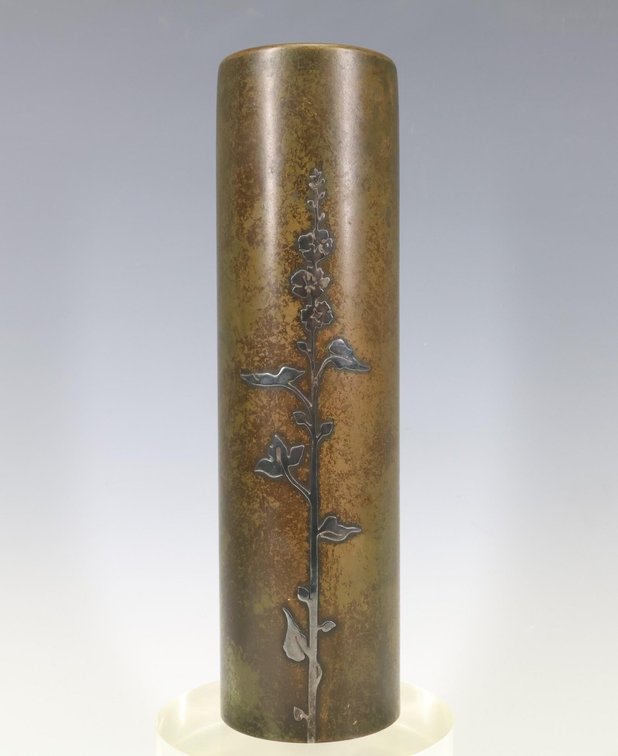 Heintz "Hollyhock" Silver on Bronze Vase