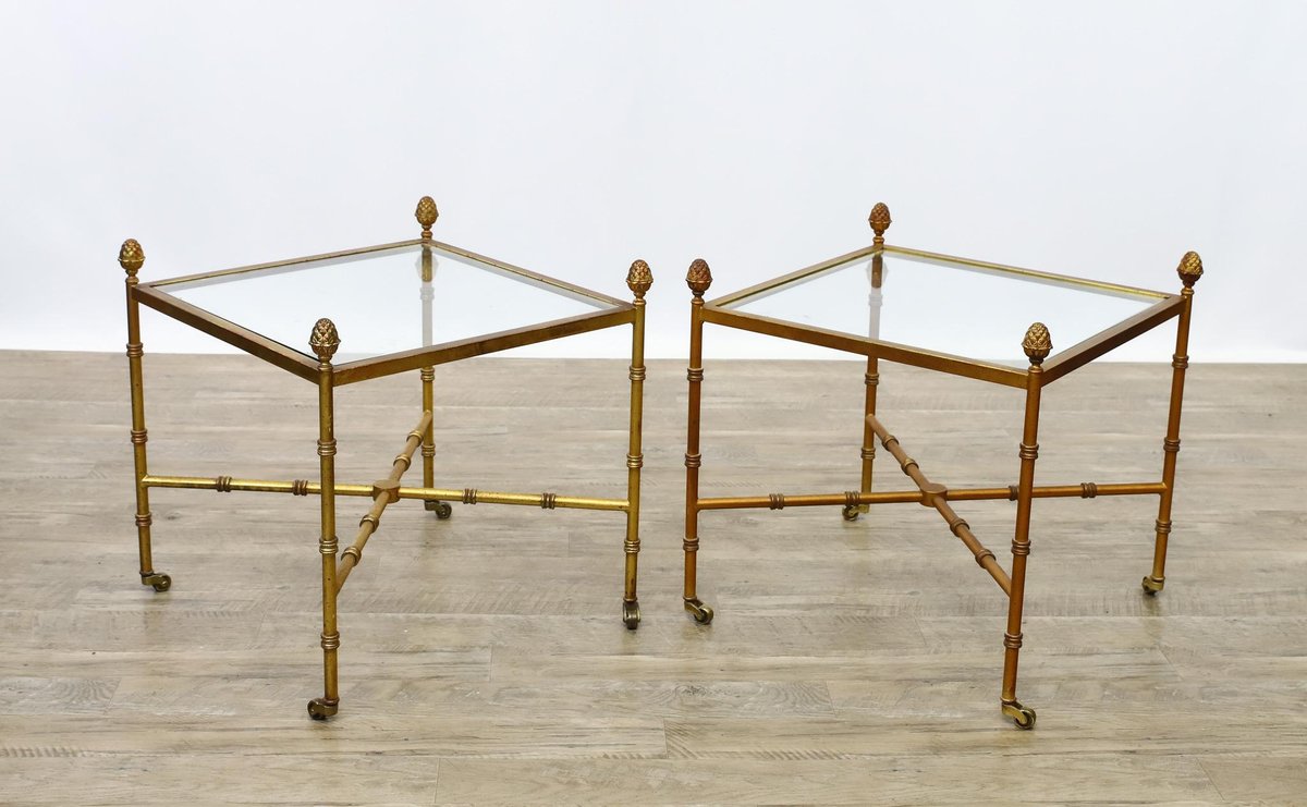Gold Tone and Glass Side Tables