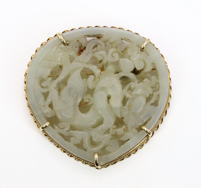 14k YG Jade Brooch