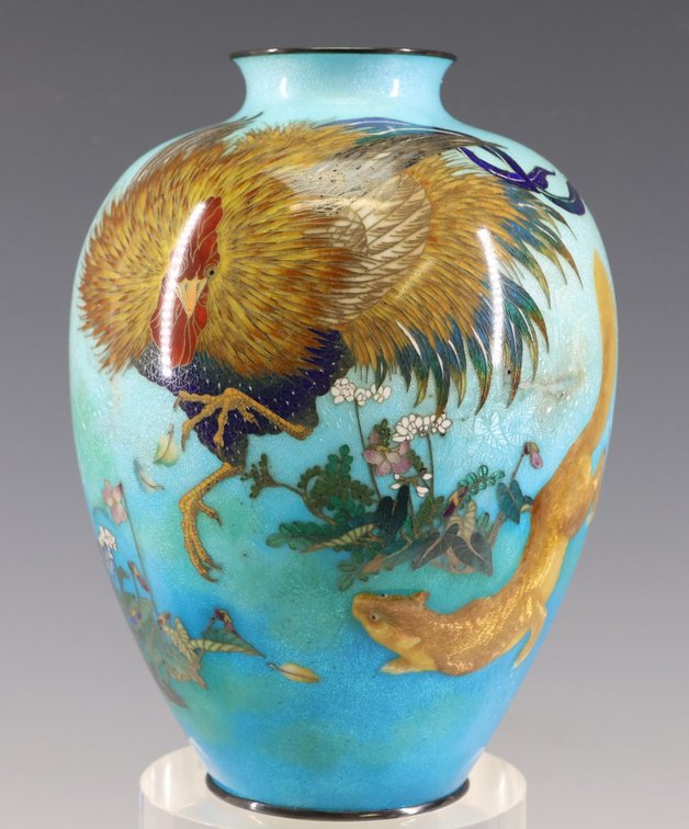 Kumeno Teitaro Japanese Ginbari Tsuiki-Jippo and Cloisonne Vase