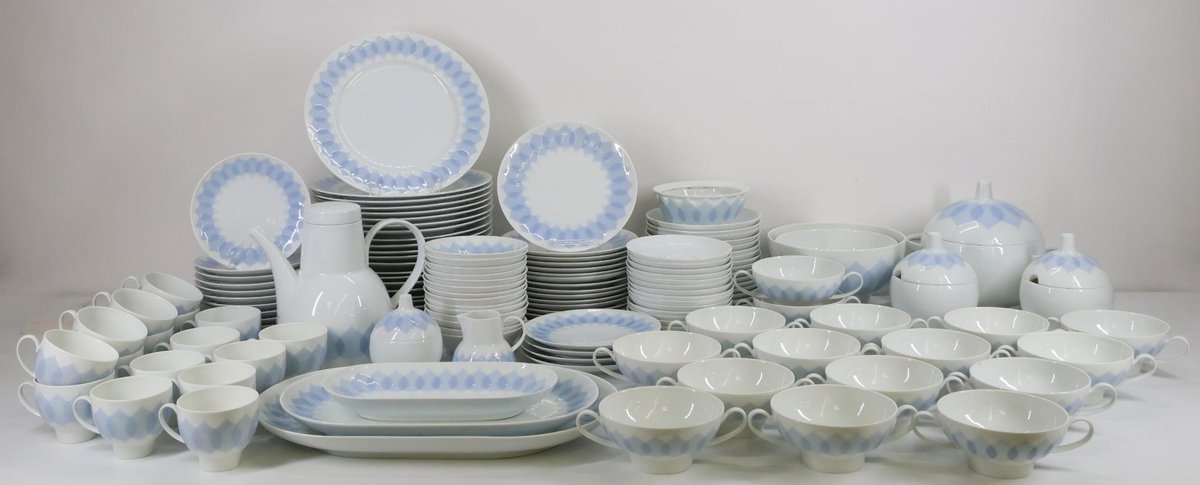 Rosenthal "Lotus Azure" Porcelain Dinner Service for 12 With Extras
