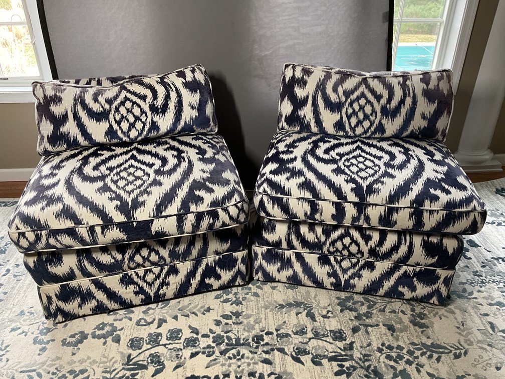 Upholstered Chairs with Ikat Pattern Fabric