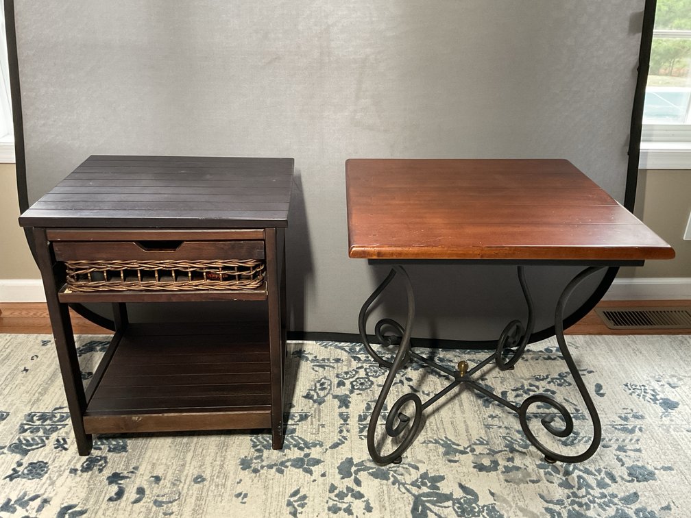 Wooden and Metal Side Table with Additional Dark Wood Side Table