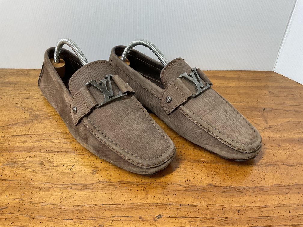 Louis Vuitton Brown Suede Loafers with Metal Accent