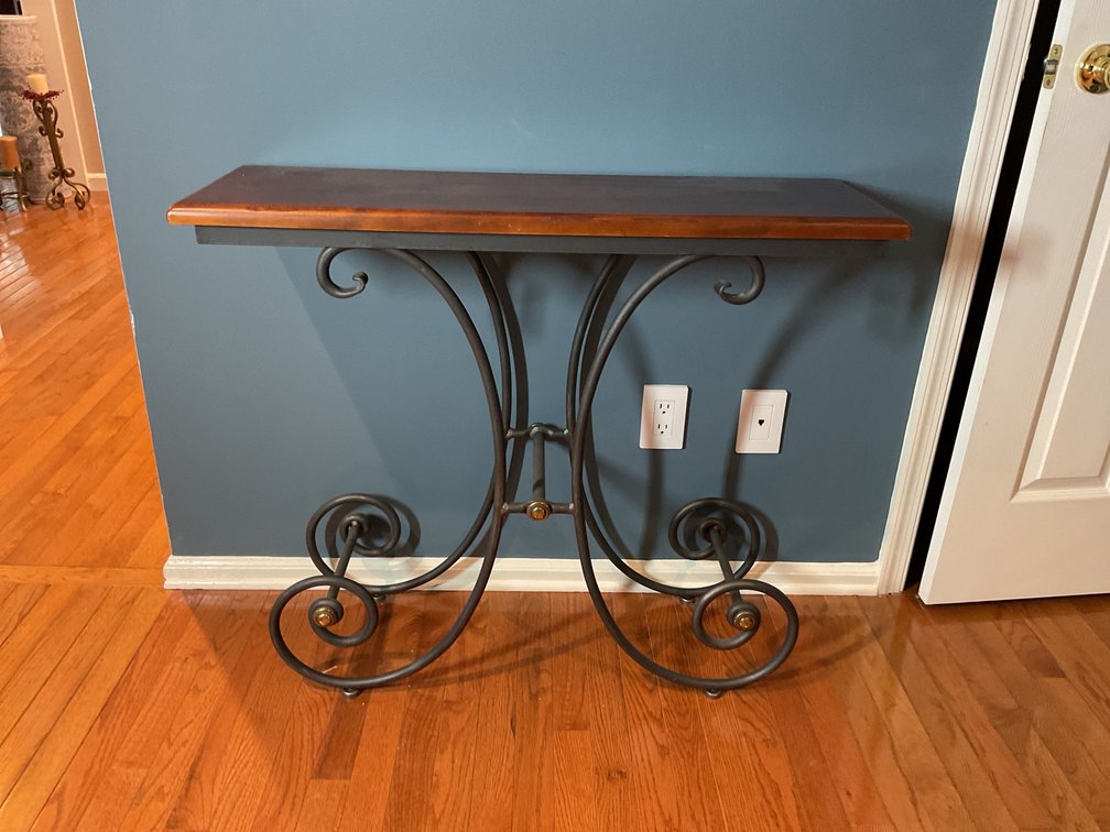 Wood-Top Console Table With Metal Base