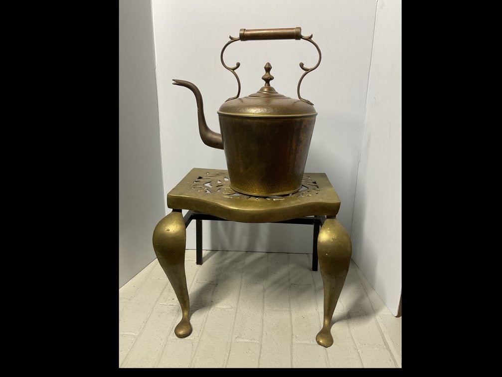 Brass Kettle with Decorative Brass Trivet