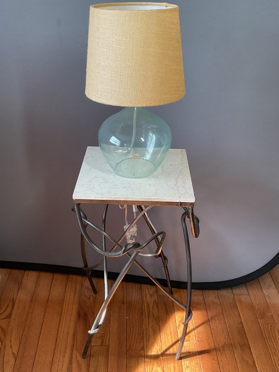Wrought Iron Base Side Table with Table Lamp