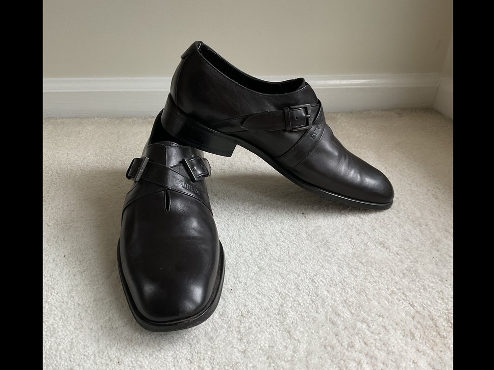 Emporio Armani Black Leather Monk Strap Shoes