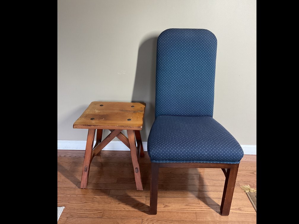 Upholstered Dining Chair and Wooden Stool