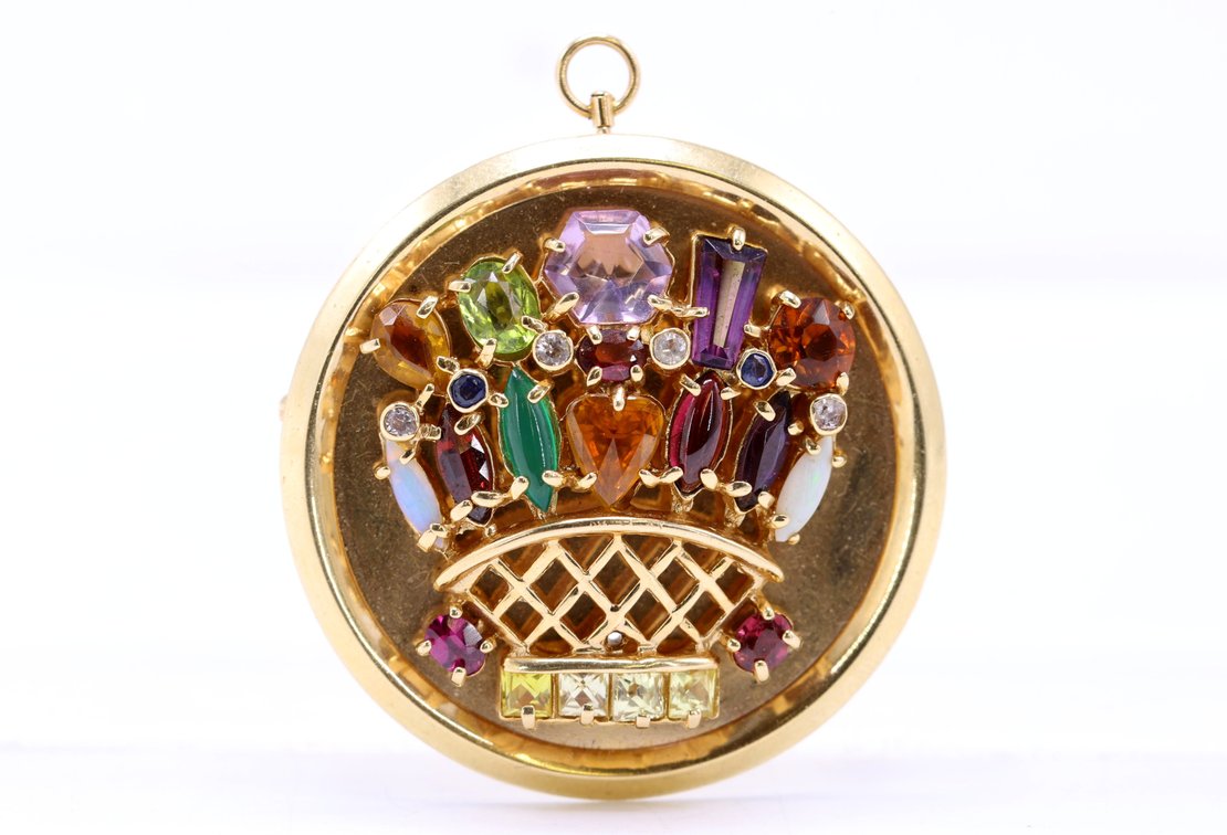 14k YG Multigemstone Pin/Pendant