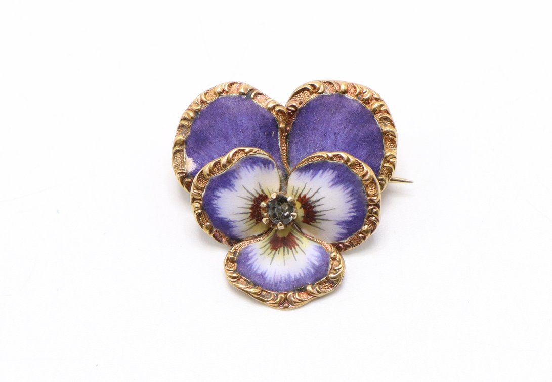 14k YG Enamel Flower Pin
