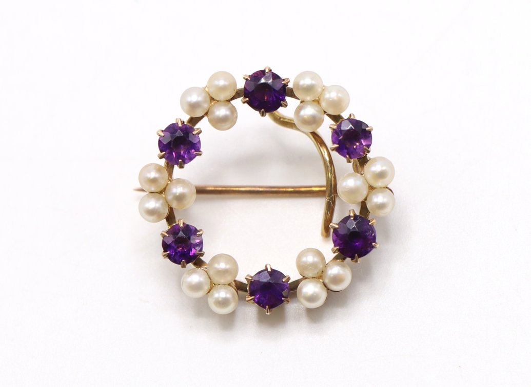 14k YG Pearl and Amethyst Pin/Pendant