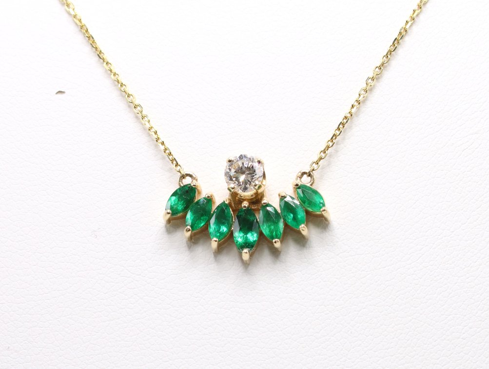 14k YG Diamond and Emerald Necklace