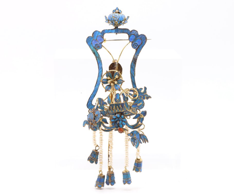 Chinese Kingfisher Feather Brooch