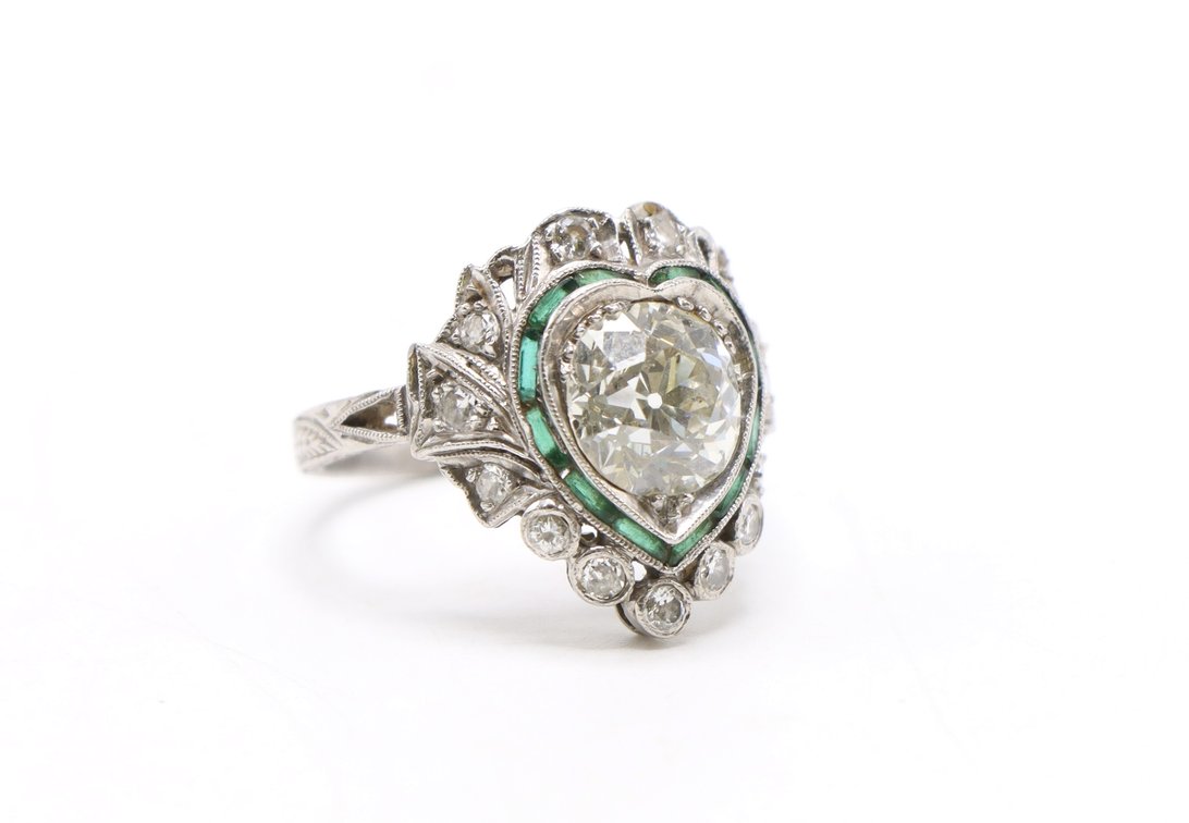 Platinum Diamond and Emerald Ring