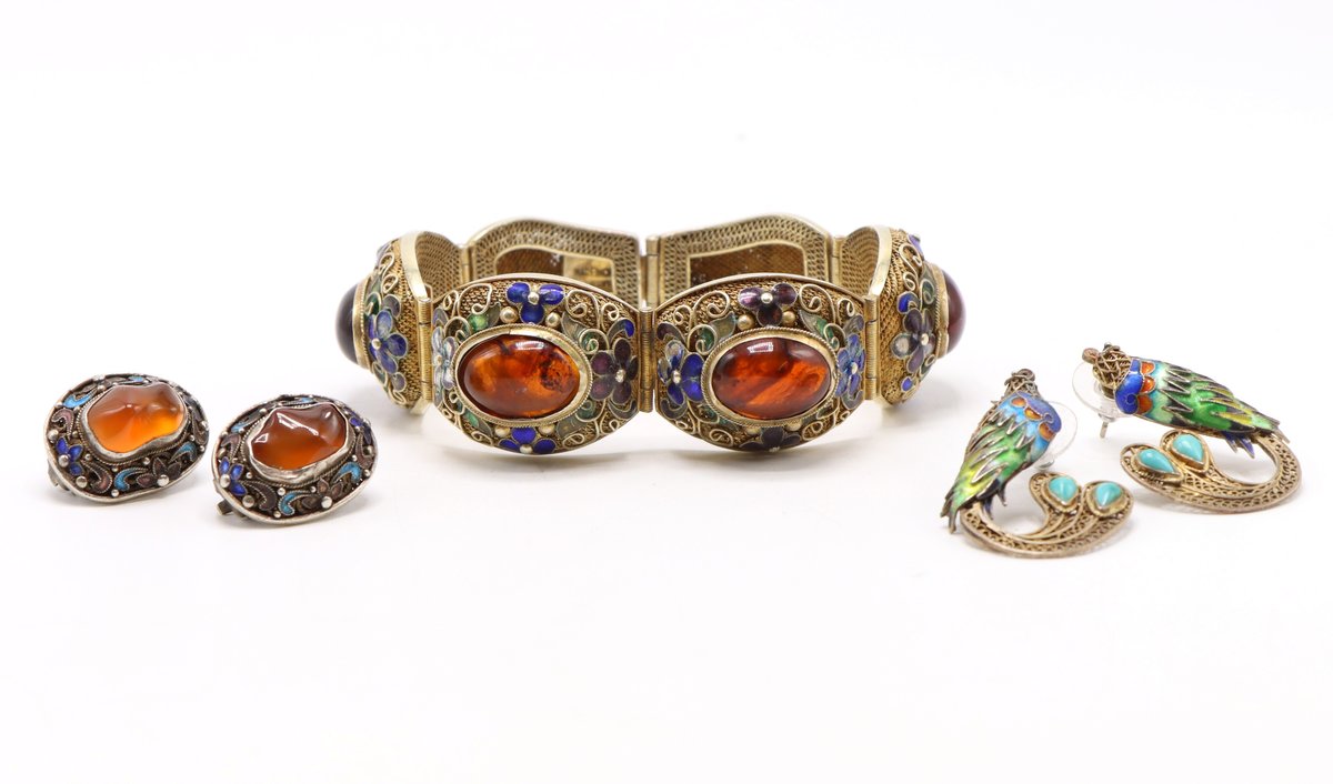Chinese Gilt Silver Enameled Jewelry
