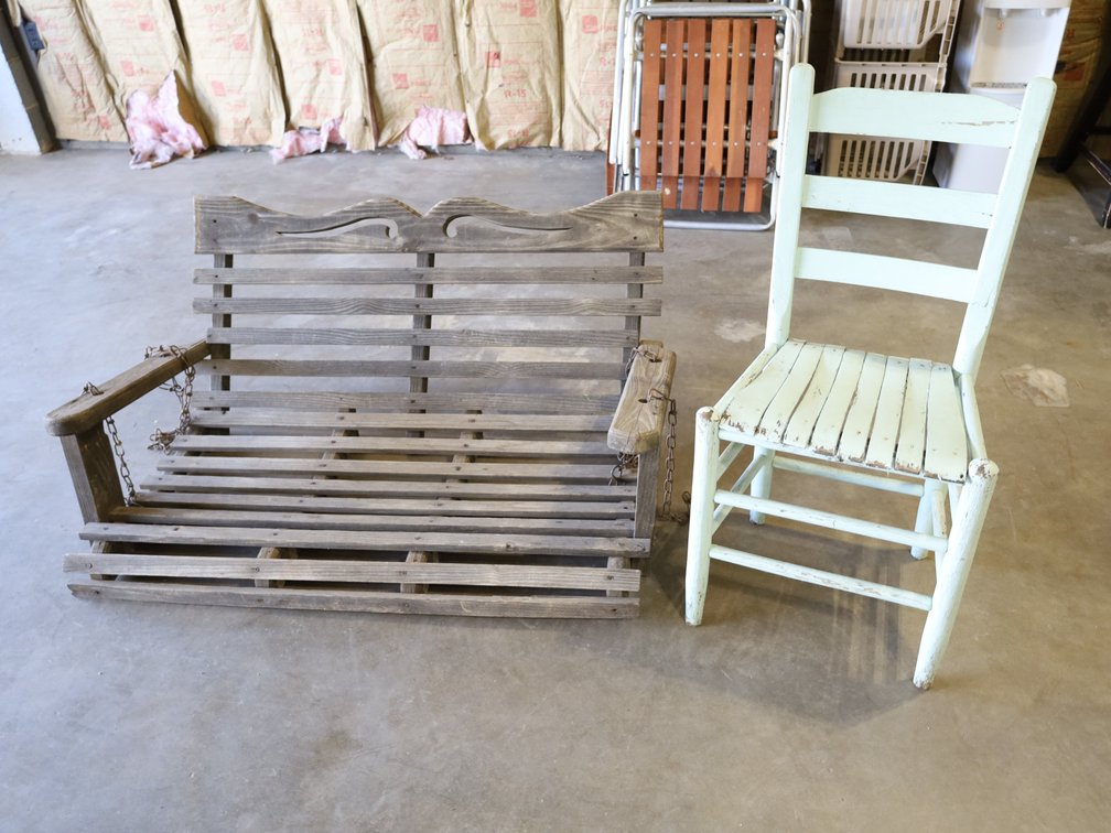 Slatted Porch Swing and Ladderback Chair