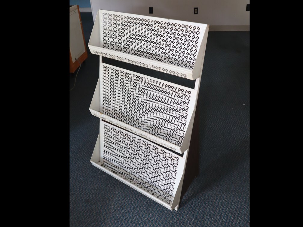 Vintage White Perforated Metal Magazine Stand