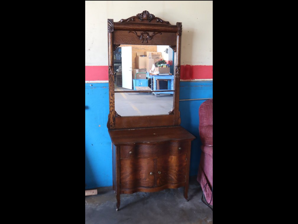 Antique Oak Washstand with Mirror