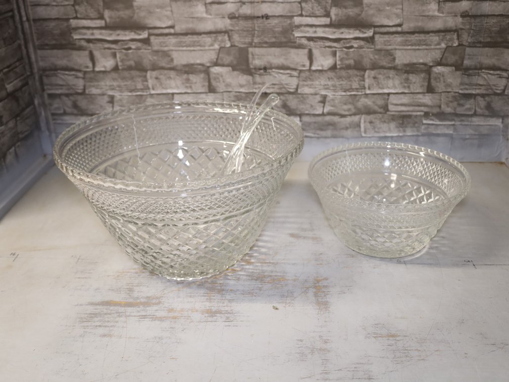 Diamond-Cut Glass Punch Bowls