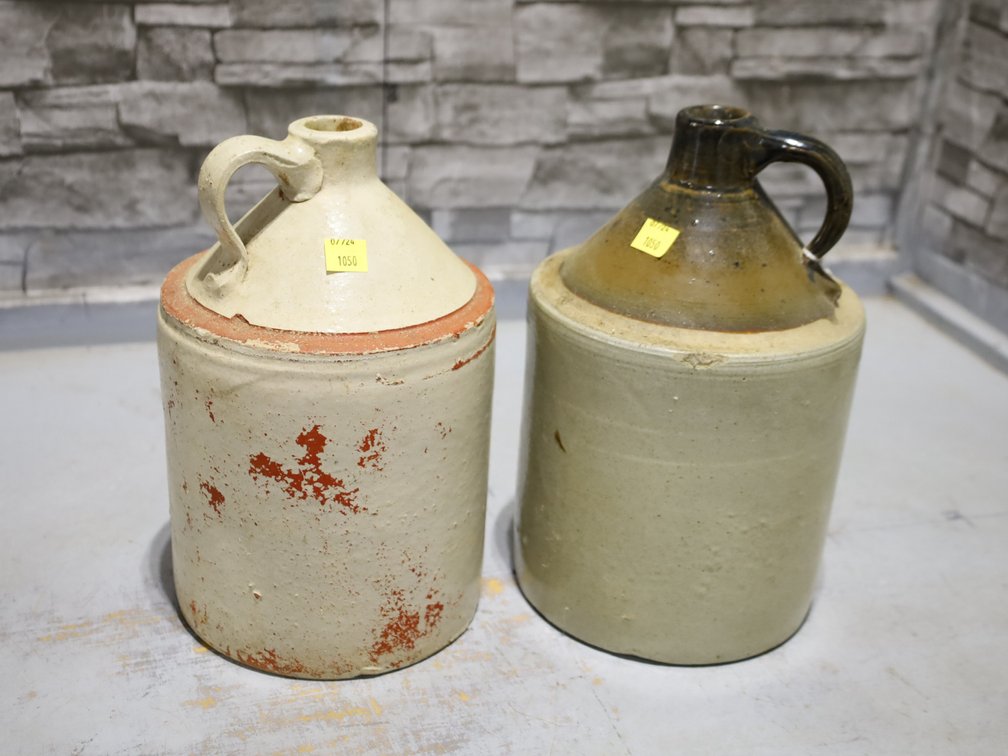 Antique Stoneware & Wire Crate