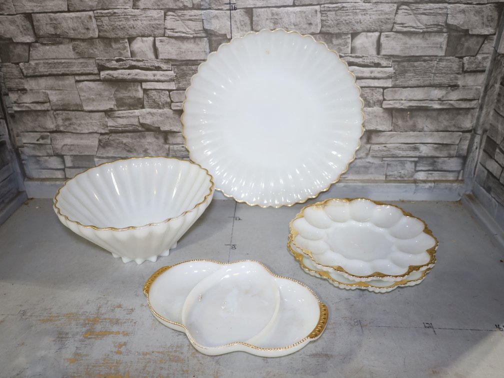 Gold-Trimmed Milk Glass
