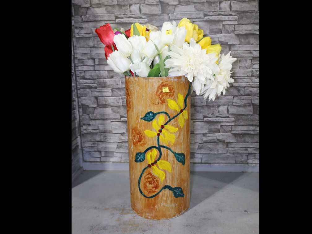 Faux Floral Arrangement in Wooden Vase