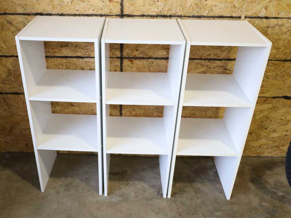 (3) White 3-Shelf Storage Units