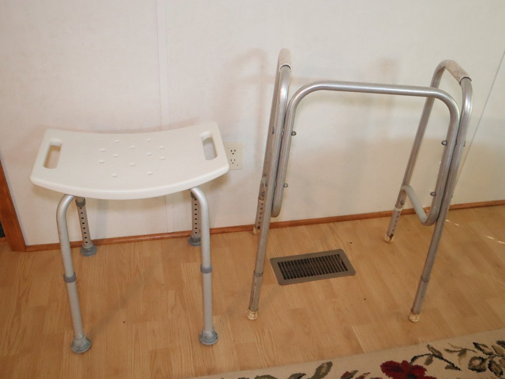 Adjustable shower bench and walker